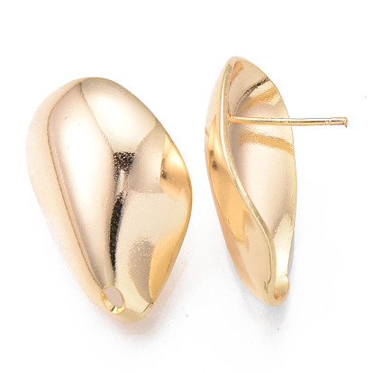 Brass Stud Earrings Findings, Nickel Free, Twist Teardrop