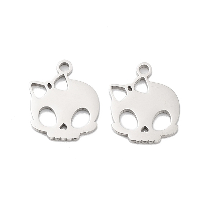 316 Surgical Stainless Steel Charms, Manual Polishing, Laser Cut, Skull with Bowknot Charms
