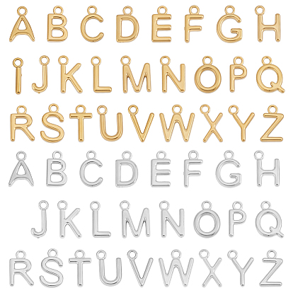 52Pcs 2Bags 2 Colors 304 Stainless Steel Pendants, Letter A~Z