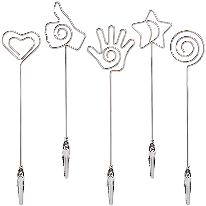 5шт 5 стили железные зажимы-крокодилы, стальная спиральная проволочная открытка заметка фото памятка фотоклипы, браслет помощник, жест/сердце/звезда