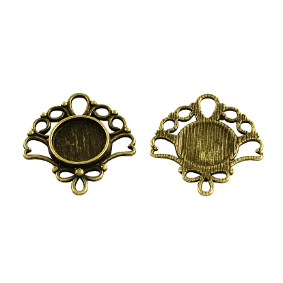 Tibetan Style Alloy Flat Round Tray Cabochon Settings, Cadmium Free & Lead Free, Fan, 29x26x2.5mm, Hole: 2mm, about 470pcs/1000g