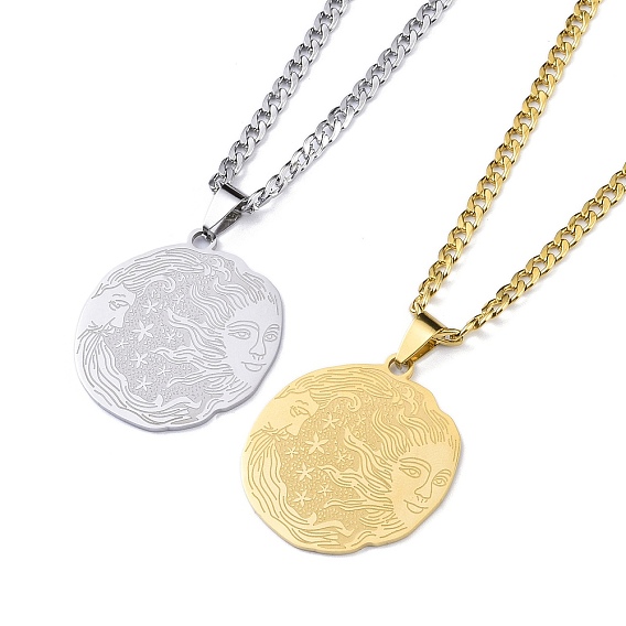 201 подвесные из нержавеющей стали ожерелья, плоские круглые с человеческим шаблоном