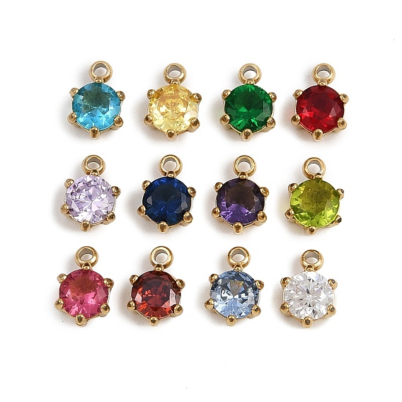 12 шт. 304 нержавеющая сталь с подвесками из кубического циркония, плоско-круглые, очарование камня, золотые