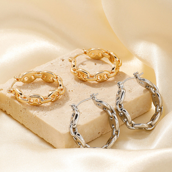 Элегантные геометрические серьги-кольца из латуни, цепочка-оберег