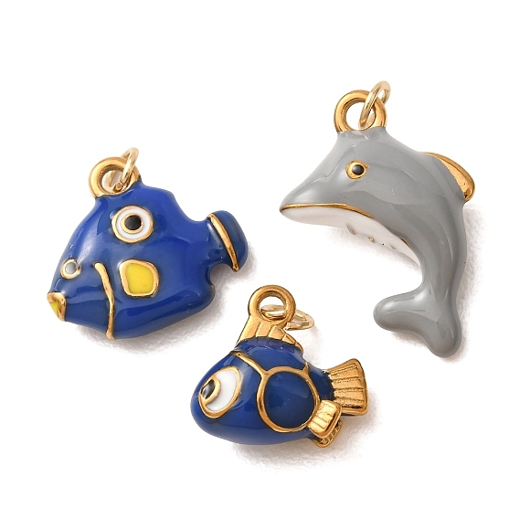 304 Stainless Steel Pendants, with Enamel, Fish/Dolphin Charms, Ion Plating(IP), Golden