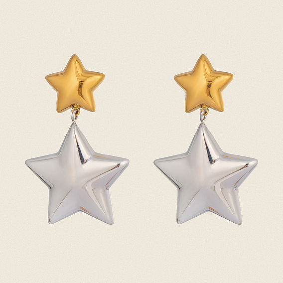 304 двухцветные серьги-гвоздики в форме звезд из нержавеющей стали