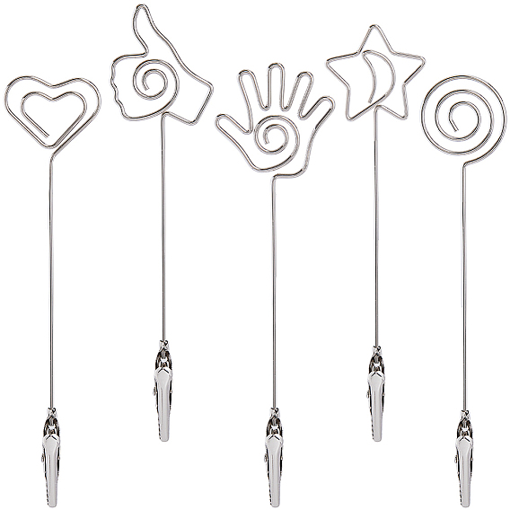 5шт 5 стили железные зажимы-крокодилы, стальная спиральная проволочная открытка заметка фото памятка фотоклипы, браслет помощник, жест/сердце/звезда