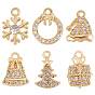 12 шт 6 стиль латунные микропаве подвески из фианита, без никеля , на Рождество, снежинка/елка/колокольчик, реальный 18 k позолоченный