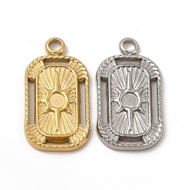 Ion Plating(IP) 304 Stainless Steel Pendant Cabochon Settings, Rectangle with Sun Pattern