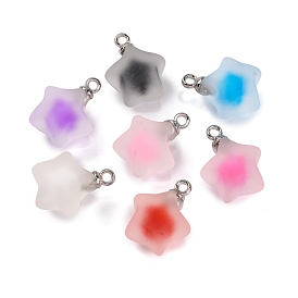 Frosted Resin Star Pendants, Ball inner Charms with Platinum Plated Alloy Loops