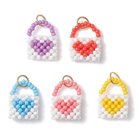 Подвески для сумочек из стеклянного бисера, с 304 нержавеющей стали, золотые