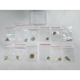 12 piezas 12 estilo 201 dijes y colgantes de acero inoxidable, con anillos de salto, estampar etiqueta en blanco, acabado pulido espejo, triángulo y corazón y ovalado y plano redondo y rectángulo y hexágono