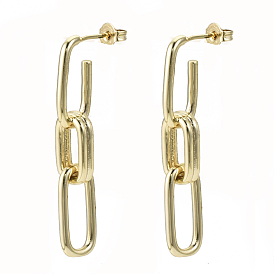 Brass Dangle Stud Earrings, with Ear Nuts, Nickel Free, Cable Chain