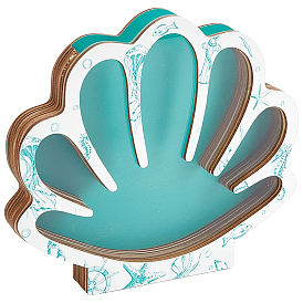 Shell Shape Wooden Jewelry Display Cases with Visible Window, for Gemstone Shell Beads, Desktop Decoration