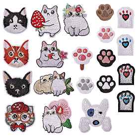 20Pcs 20 Style Computerized Embroidery Cloth Iron on/Sew on Patches, Costume Accessories, Dog Paw Print & Cat & Dog