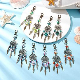 Синтетическая бирюзовая морская звезда черепаха и сплав плетеная сетка/паутина с подвесками в виде перьев, с сплава шарнирного когтя омара застежками