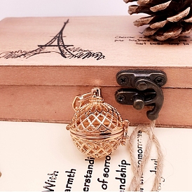 Brass Bead Cage Pendants, Round Cage Charms for Chime Ball Pendant Necklace Making