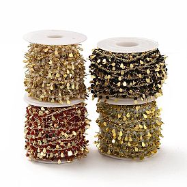 Цепочки со стеклянными бусинами в виде слезинок, с цепочками из латуни с покрытием из настоящего золота 18k, пайки, с катушкой