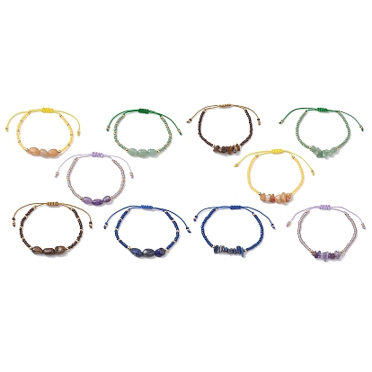 2шт. плетеные браслеты из натуральных драгоценных камней и стеклянных бусин для женщин, с нейлоновой