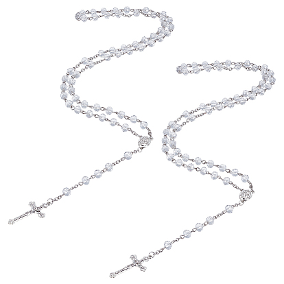 2 шт. граненые рондельные четки из прозрачного стекла, ожерелья с подвеской в виде креста Иисуса из цинкового сплава