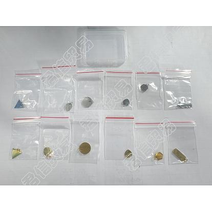 12 piezas 12 estilo 201 dijes y colgantes de acero inoxidable, con anillos de salto, estampar etiqueta en blanco, acabado pulido espejo, triángulo y corazón y ovalado y plano redondo y rectángulo y hexágono