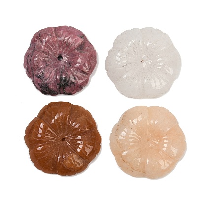 Резные бусины из натурального родохрозита/натурального красного авантюрина/натурального белого нефрита/натурального желтого авантюрина, цветок