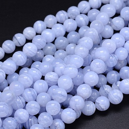 Rangs de perles d'agate en dentelle bleue naturelle de grade aa, ronde