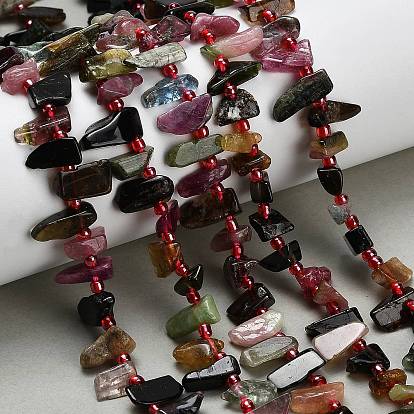 Нити из натуральных разноцветных турмалиновых бусин, чип, с бисером, класс А, Топ пробуренной