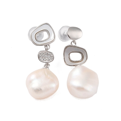 925 Sterling Silver Studs Earring, with Natural Pearl, Rhombus