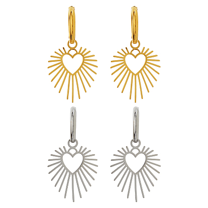 2пары 2 цвета 304 серьги-кольца из нержавеющей стали, сердце