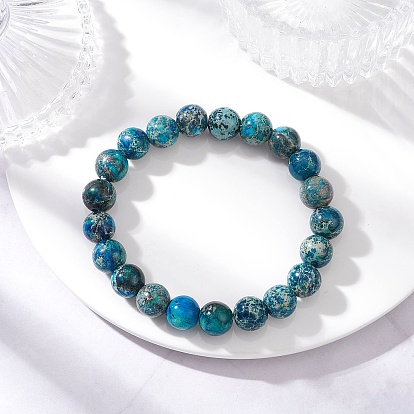 Браслеты из окрашенной натуральной императорской яшмы, эластичные, для мужчин, круглые