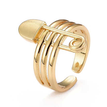 Brass Cuff Rings, Open Rings, Long-Lasting Plated, Safety Pin Shape