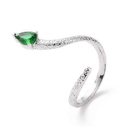 Cubic Zirconia Snake Wrap Open Cuff Ring, Platinum Plated Brass Jewelry for Women