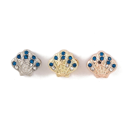 Rack Plating Alloy European Beads, with Rhinestone, Large Hole Beads, Shell Shape