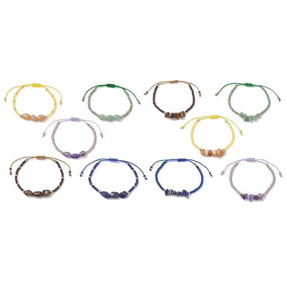 2шт. плетеные браслеты из натуральных драгоценных камней и стеклянных бусин для женщин, с нейлоновой