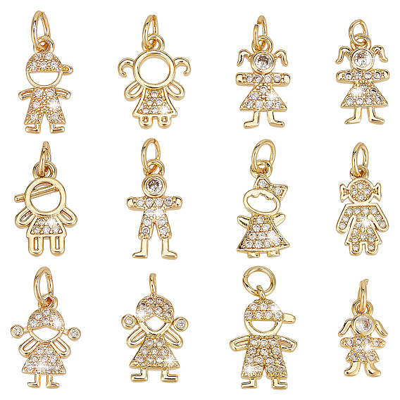 12 шт 12 стиль латунь микропаве прозрачные подвески из кубического циркония, с прыжковых колец, разнообразные