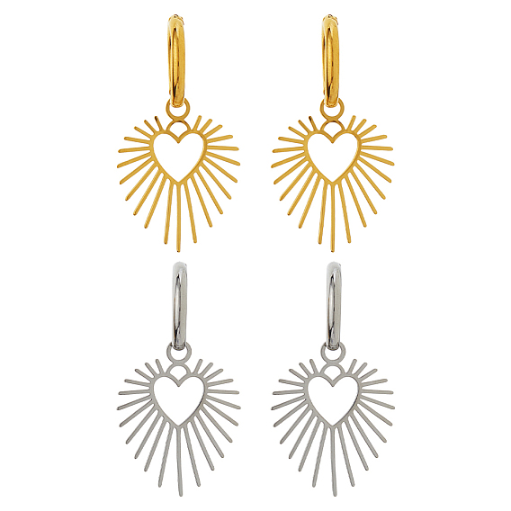 2пары 2 цвета 304 серьги-кольца из нержавеющей стали, сердце