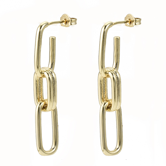 Brass Dangle Stud Earrings, with Ear Nuts, Nickel Free, Cable Chain