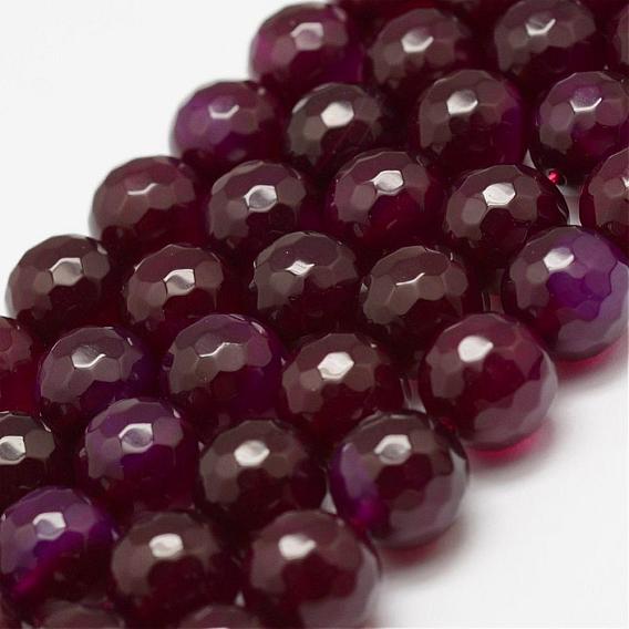 Faceted Natural Agate Beads Strands, Round, Dyed, Grade A