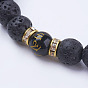 Natural Lava Rock Stretch Bracelets, with Mixed Gemstone Beads and Brass Rhinestone Bead Spacers