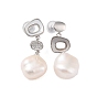925 Sterling Silver Studs Earring, with Natural Pearl, Rhombus