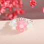 Transparent Beaded Flower Ring - Handmade Beaded Ring with Flower Design