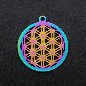 Ion Plating(IP) 201 Stainless Steel Pendants, Spiritual Charms, Laser Cut, Flower of Life