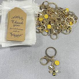 72Pcs Bee & Honey Pot & Flower Alloy Keychains, with Paper Card and Organza Bags