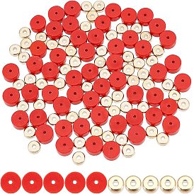 1 brins de perles turquoise synthétiques, perles heishi, imitation corail rouge, Plat rond / disque, perles d'espacement en plastique teintes et 100pcs ccb, plat rond