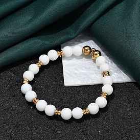 Ионное покрытие (ip) 304 браслеты из нержавеющей стали и круглых стеклянных бусин для женщин и мужчин