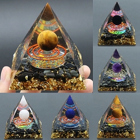 Resin Orgonite Pyramid, for Positive Energy Tower with Crystal Healing Stones, with Radom Color Brass Finding, Office Home Decor