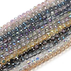 Transparent Electroplate Glass Beads Strands, Faceted, Round