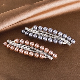 Alloy Rhinestone Hair Barrettes, Hair Accessories for Women, with Imitation Pearl Beads