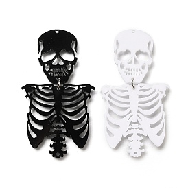 Opaque Acrylic Big Pendants, with Platinum Iron Loop, Skeleton Charms